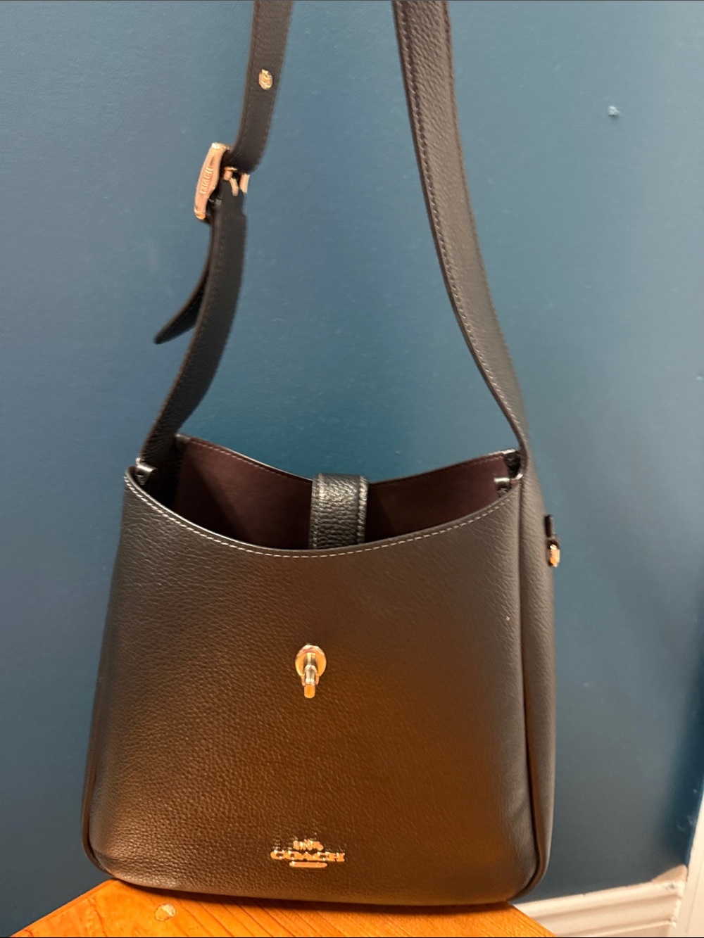 Coach Black Pebbled Leather Shoulder Bag with Gold Hardware
